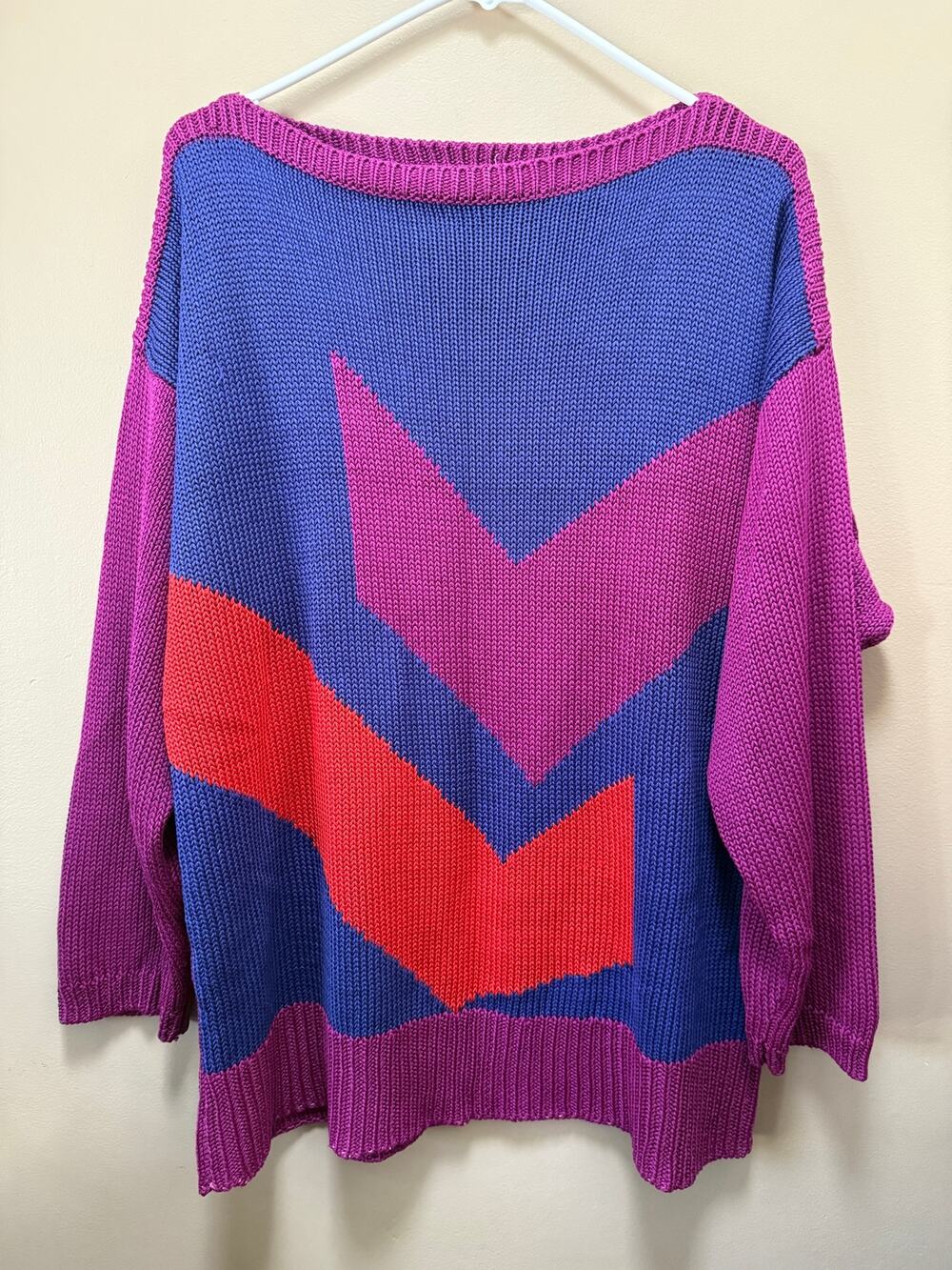 Jantzen 2X Purple/Pink/Blue Geometric Knit Sweater Cozy Pullover